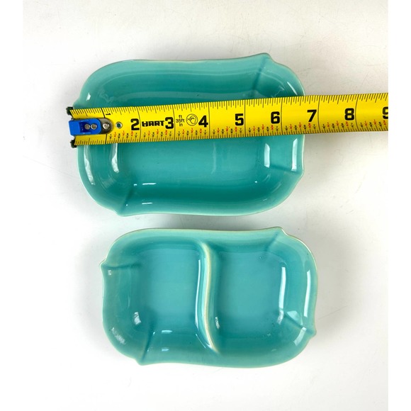 1940s Franciscan Ware Pottery Trays Glacial Blue Appetizer Dishes Set of 2 - Picture 5 of 8